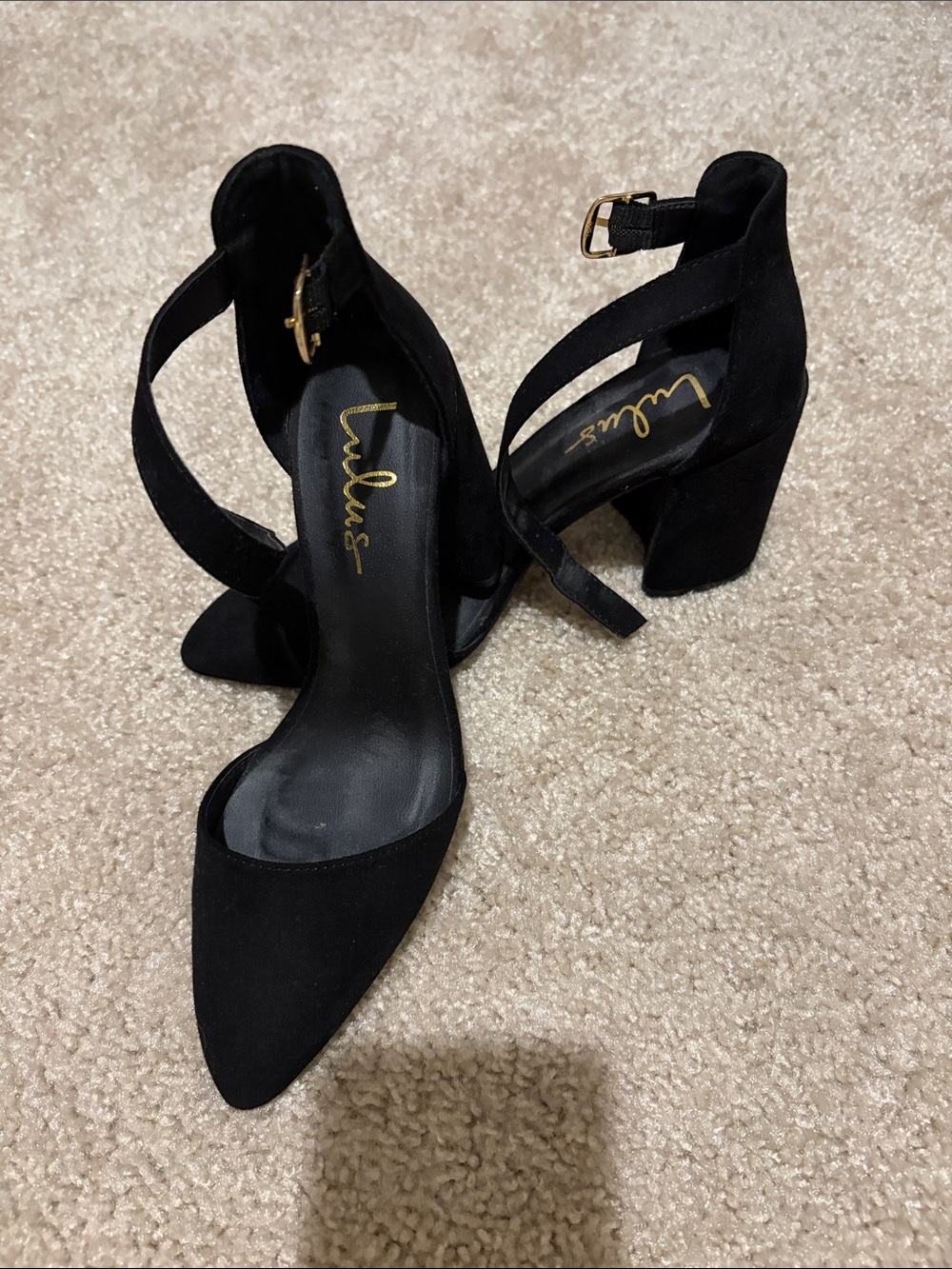 Lulu's Black Pointed-Toe Ankle Strap Block Heels